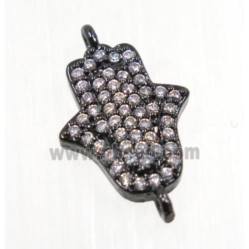 copper hamsahand connector pave zircon, black plated