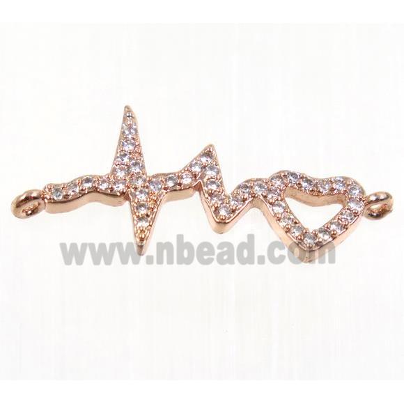 copper cardiogram connector pave zircon, rose gold