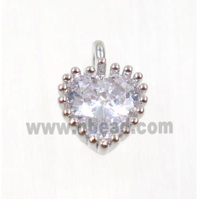 copper heart pendant pave zircon, platinum plated