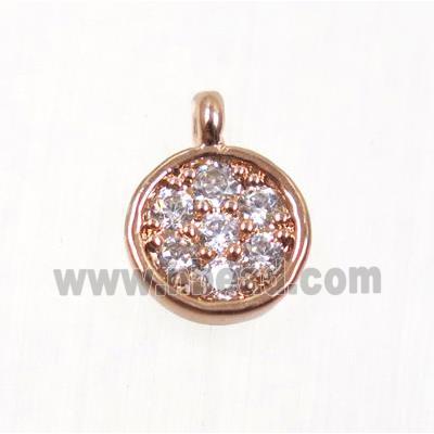 copper circle pendant pave zircon, rose gold