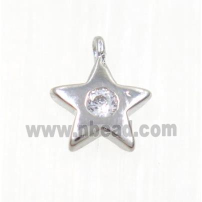 copper star pendant pave zircon, platinum plated