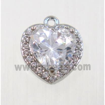 copper heart pendant pave zircon, platinum plated