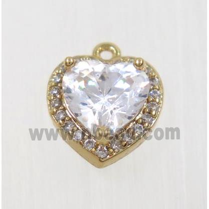 copper heart pendant pave zircon, gold plated