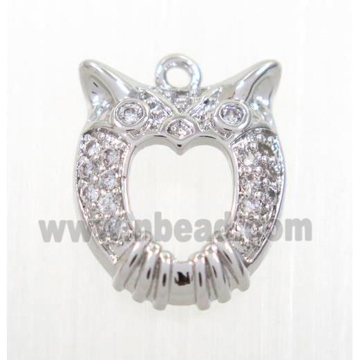 copper owl pendant pave zircon, platinum plated