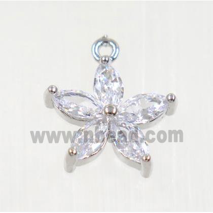 copper flower pendant pave zircon, platinum plated