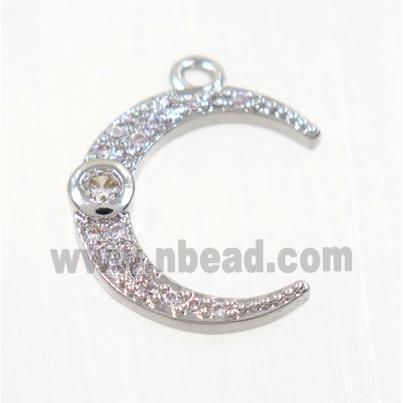 copper crescent moon pendant pave zircon, platinum plated