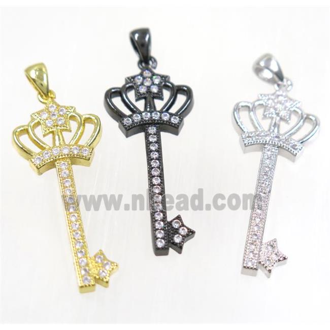 copper crown key pendant pave zircon, mix color