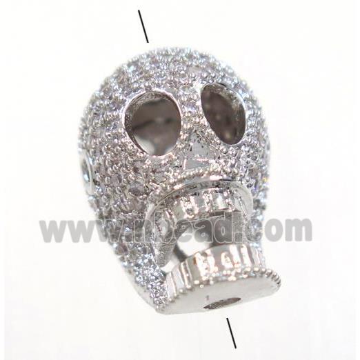 copper skull bead paved zircon, platinum plated