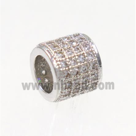 copper tube beads paved zircon, platinum plated