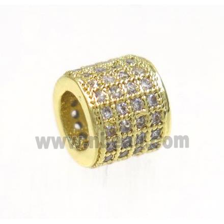 copper tube beads paved zircon, gold plated