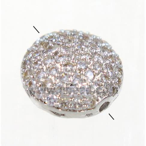 copper button beads paved zircon, platinum plated