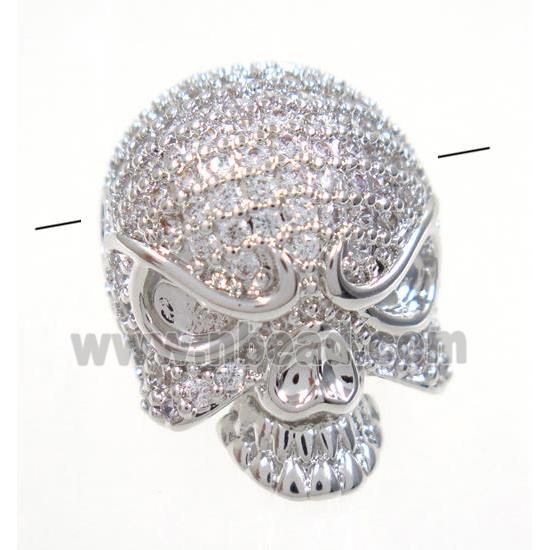 copper skull beads paved zircon, platinum plated