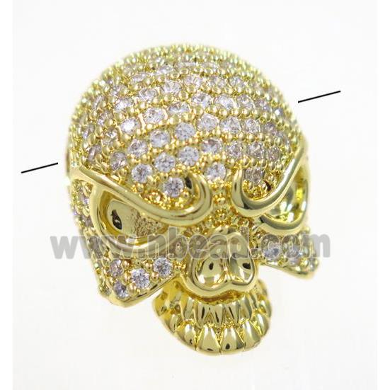 copper skull beads paved zircon, gold plated