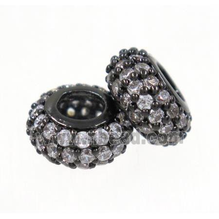 copper rondelle beads paved zircon, black plated