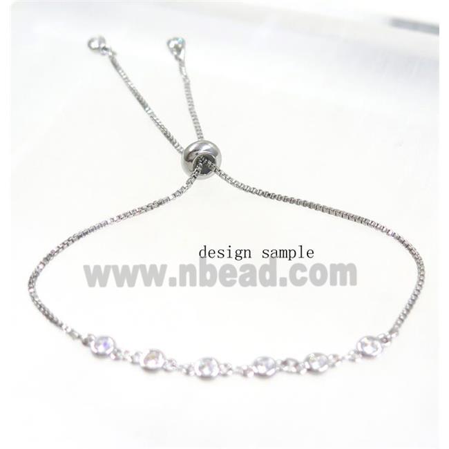 copper chain for bracelet pave white zircon, platinum plated