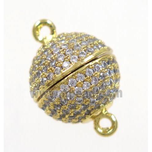 copper magnetic clasp pave zircon, round, gold plated