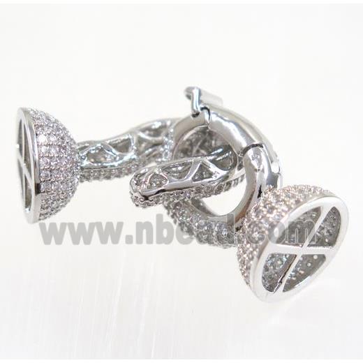 copper clasp paved zircon, platinum plated