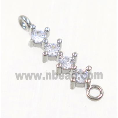 copper stick connector paved zircon, platinum plated