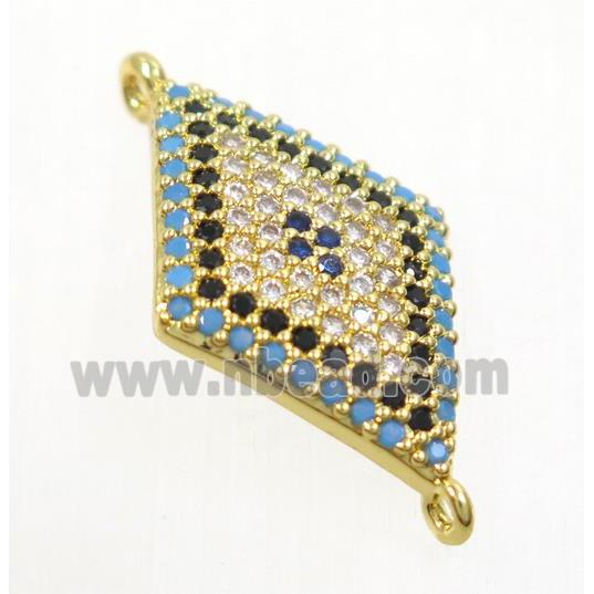 copper rhombic connector paved zircon, gold plated