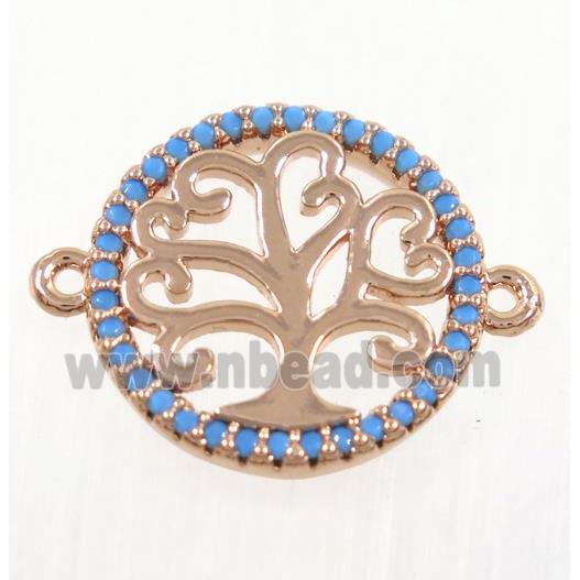 copper Tree Of Life connector paved zircon, rose gold