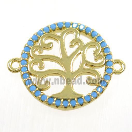 copper Tree Of Life connector paved zircon, gold plated