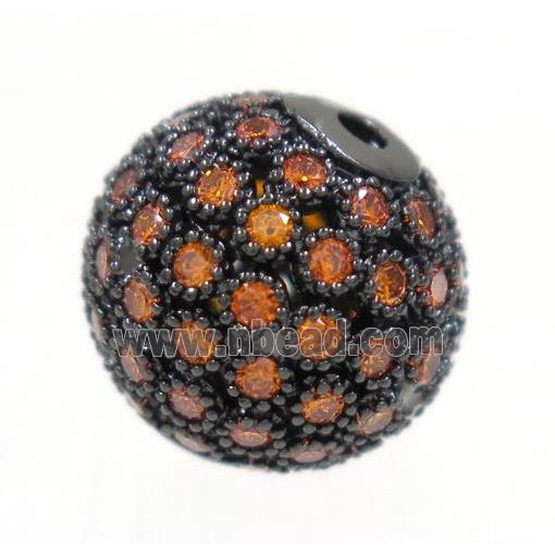 copper bead paved zircon, round, black