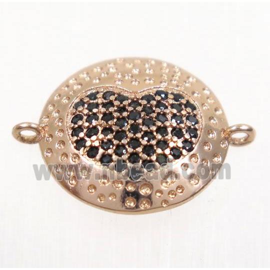 copper button heart connector paved zircon, rose gold