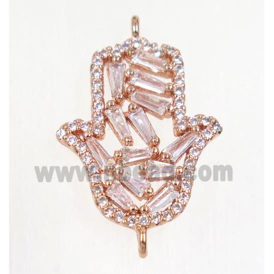 copper Hamsahand connector paved zircon, rose gold