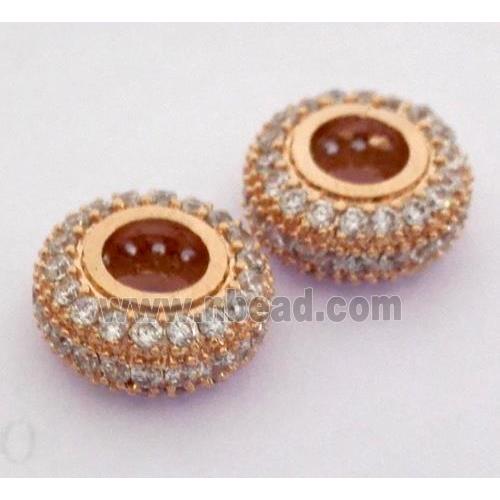 Copper bead paved zircon, rondelle, rose gold