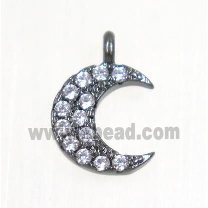 copper Crescent moon pendant paved zircon, black plated