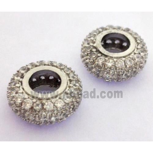 Copper bead paved zircon, rondelle, platinum plated