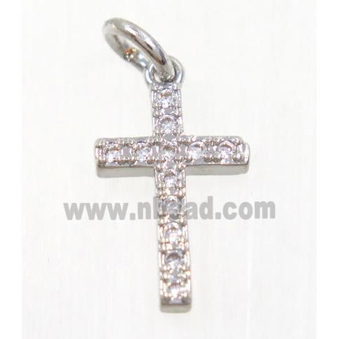 copper Cross pendant paved zircon, platinum plated