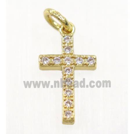 copper Cross pendant paved zircon, gold plated