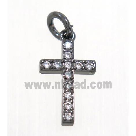 copper Cross pendant paved zircon, black plated