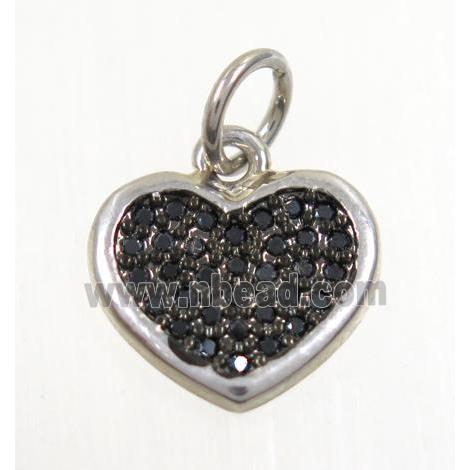 copper Heart pendant paved zircon, platinum plated