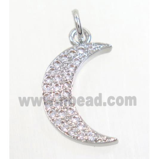 copper Moon pendant paved zircon, platinum plated