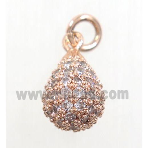 copper Teardrop pendant paved zircon, rose gold