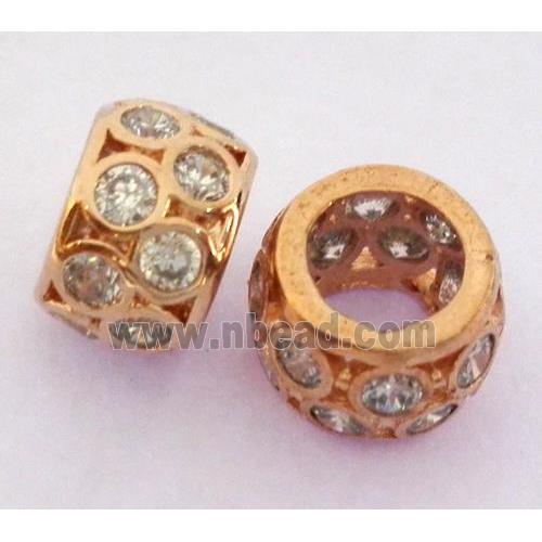 Copper bead paved zircon, rondelle, rose gold