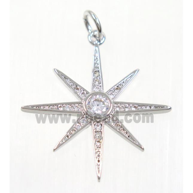 copper NorthStar pendant paved zircon, platinum plated