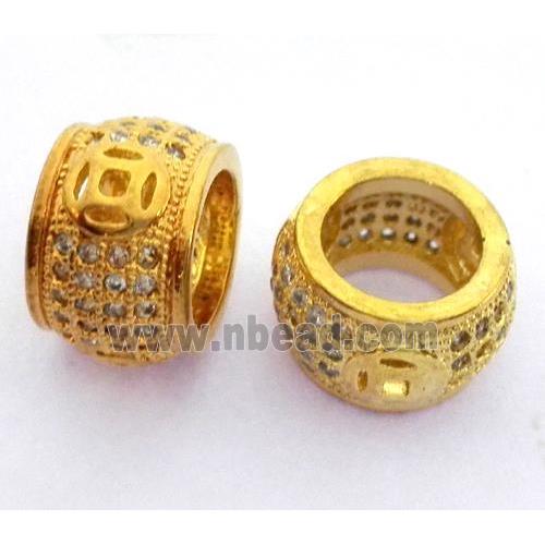 Copper bead paved zircon, rondelle, gold plated