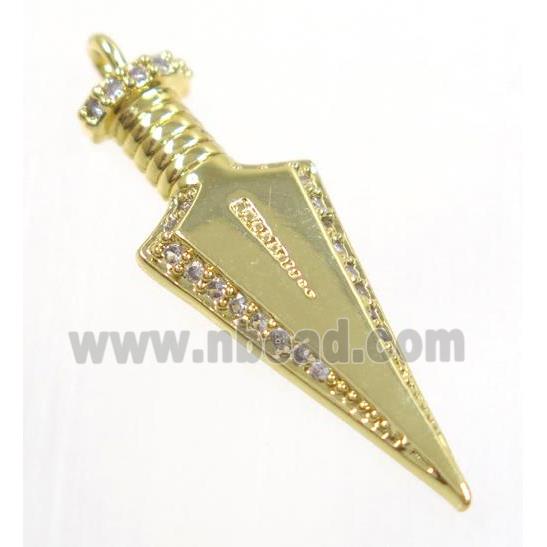 copper Arrowhead pendant paved zircon, gold plated