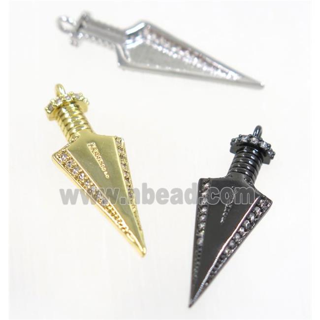 copper Arrowhead pendant paved zircon, mix color