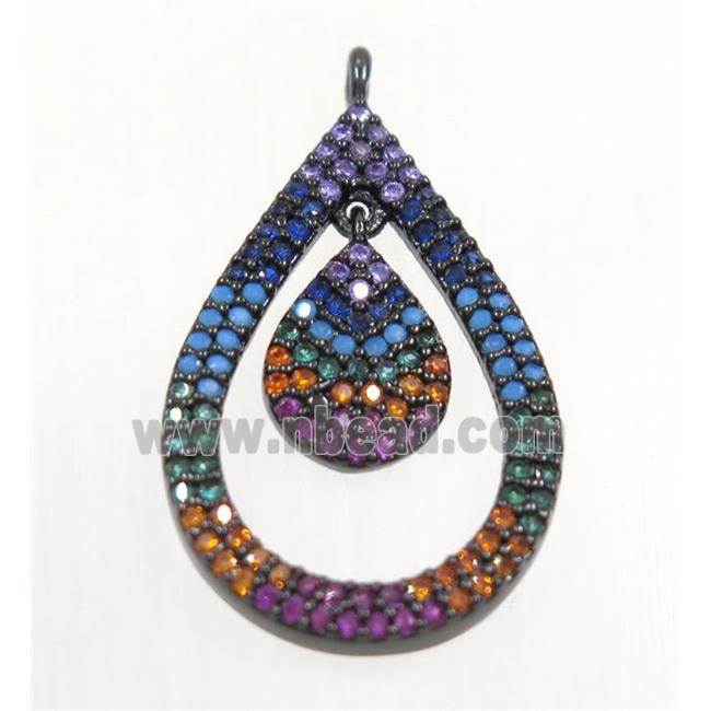 copper Teardrop pendant paved zircon, black plated