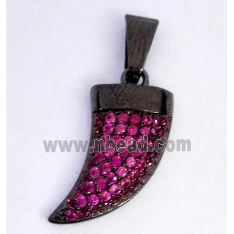 Copper pendant paved zircon, cattle horn, black plated