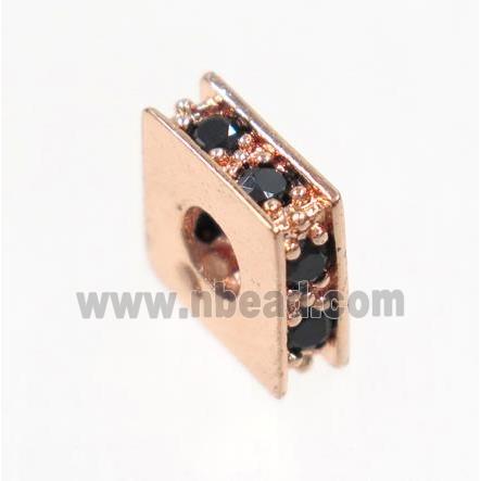 copper square bead paved zircon, rose gold