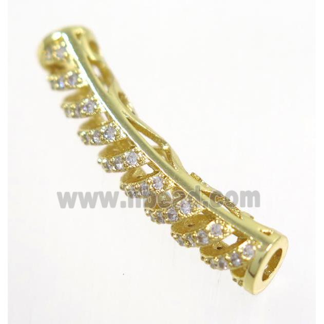 curving copper tube beads paved zircon, gold plated