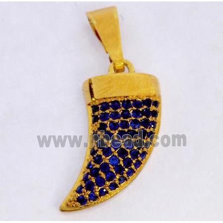 Copper pendant paved zircon, cattle horn, gold plated