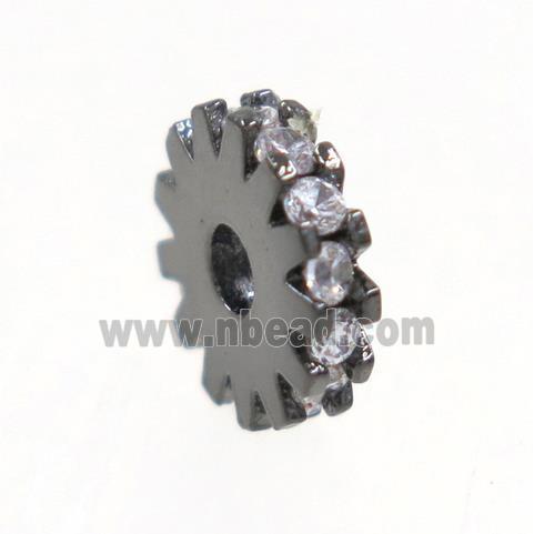 copper rondelle beads paved zircon, black plated