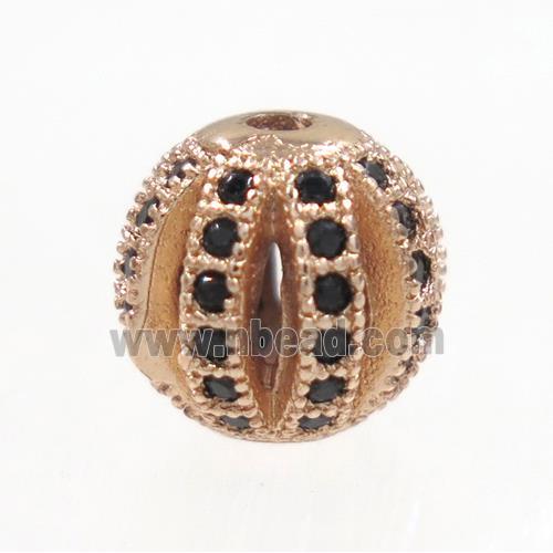 round Watermelon copper beads pave zircon, rose gold