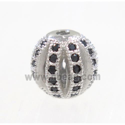 round Watermelon copper beads pave zircon, platinum plated